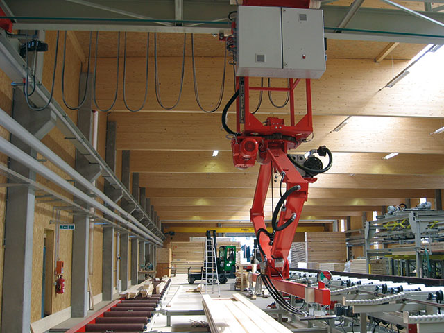 Scherenroboter für KVH-Holz
